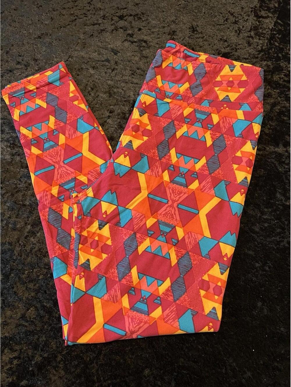 LuLaRoe Leggings Tall & Curvy TC Pink Blue Orange Yellow Triangle High Rise NWOT